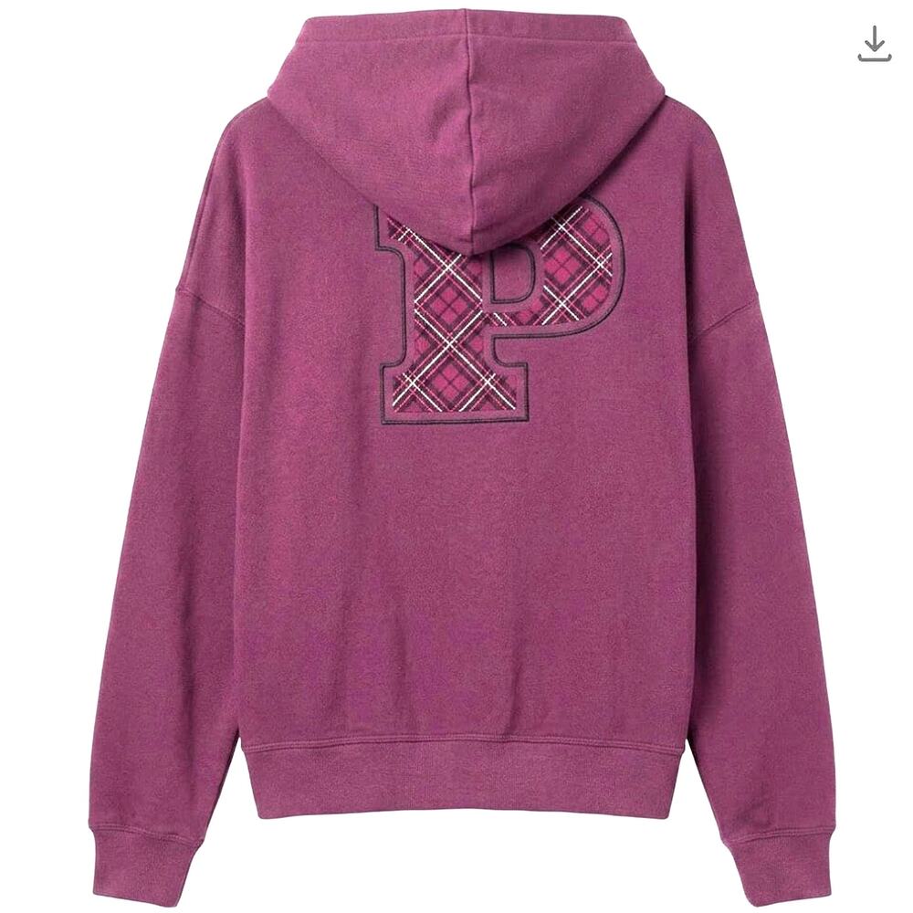 Victoria’s Secret Pink Burgundy Boxy Varsity Hoodie M Academia Preppy Off-Duty - Picture 1 of 6